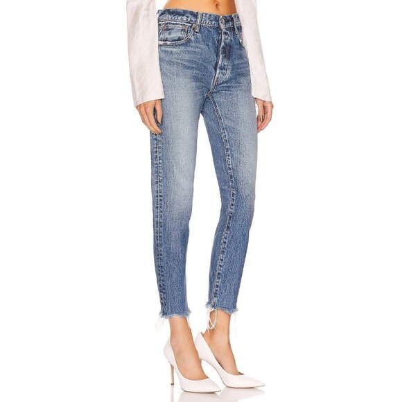 MOUSSY Burbank Medium Blue High Rise Stretch Tapered Ankle Jeans, Size 24 - Picture 3 of 16
